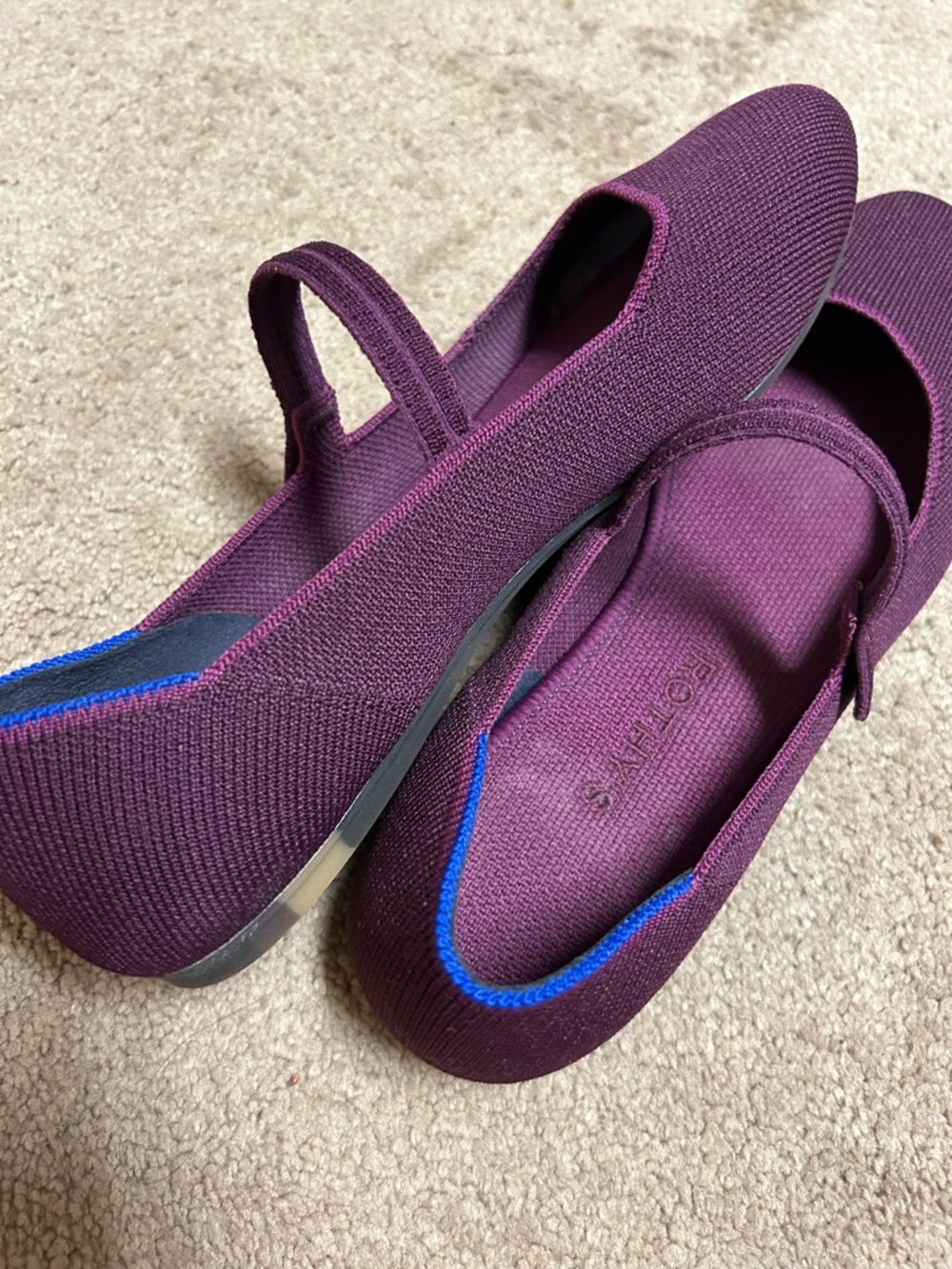 Rothy's Plum Knit Mary Jane with Blue Trim